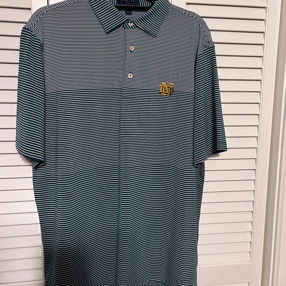 Notre Dame Gold Peter Millar Striped Polo Size Large